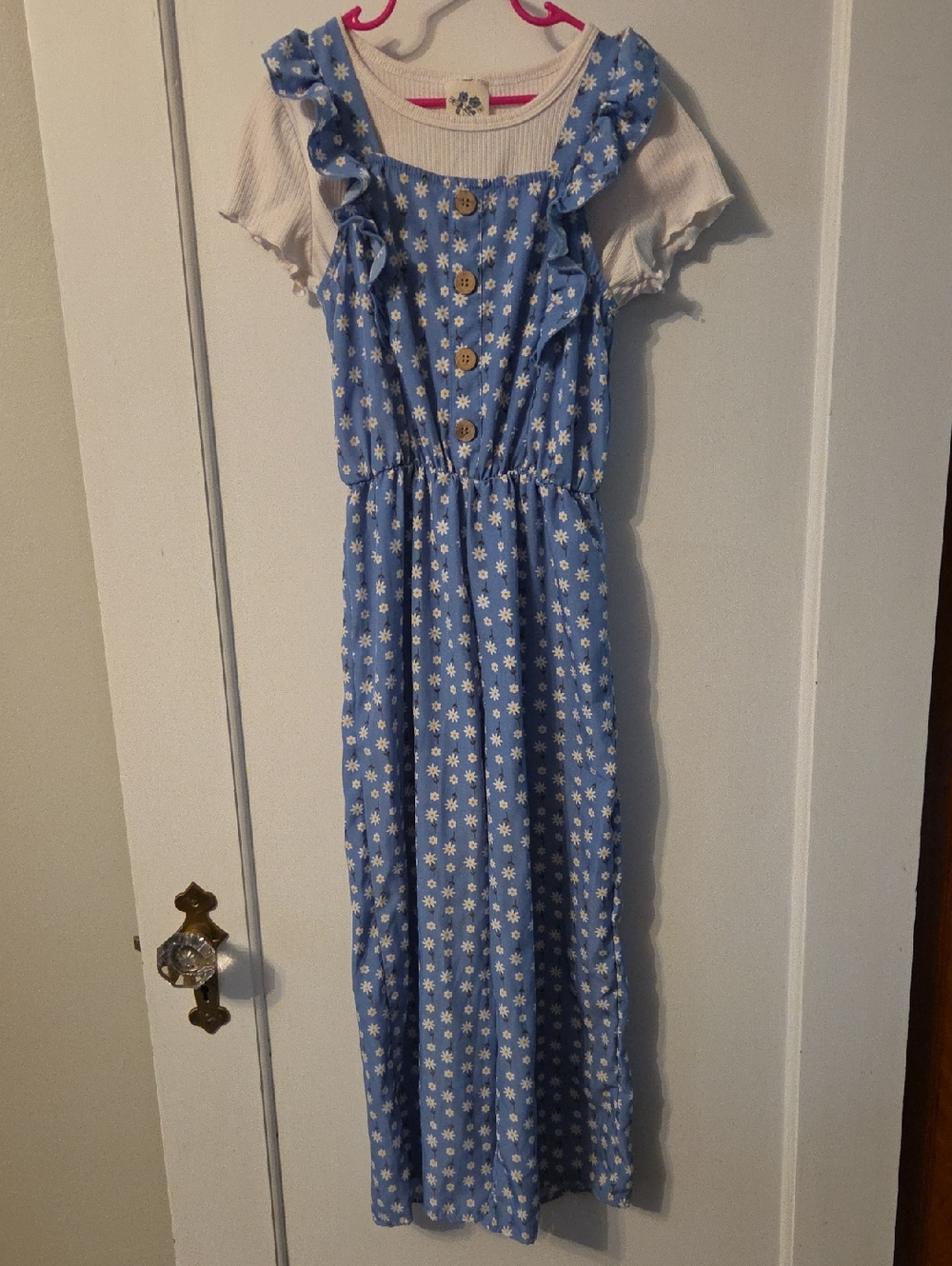 Lily Bleu Blue Daisy Ruffle Sundress with White Knit Top